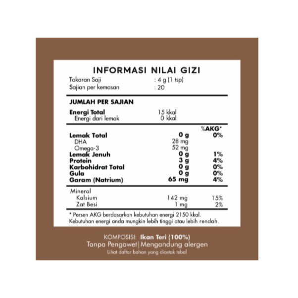 

Crystal Of The Sea Brown Anchovy Food Powder 20Gr Bubuk Ikan Teri Jengki/Ikan Bilis