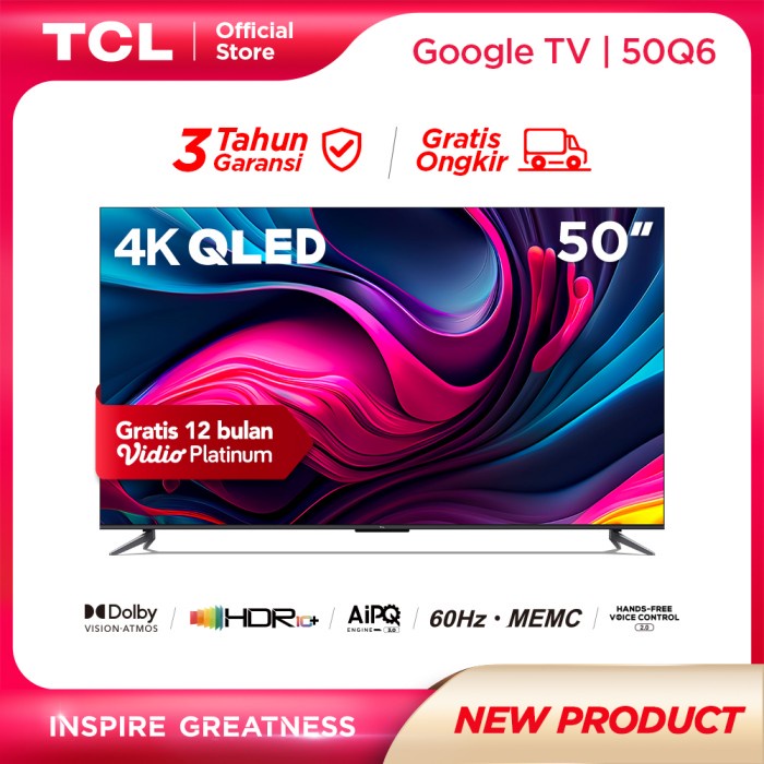 Tcl 50 Inch Qled Google Tv 4Kuhd - Dolby Atmos/Vision - Memc - 50Q6