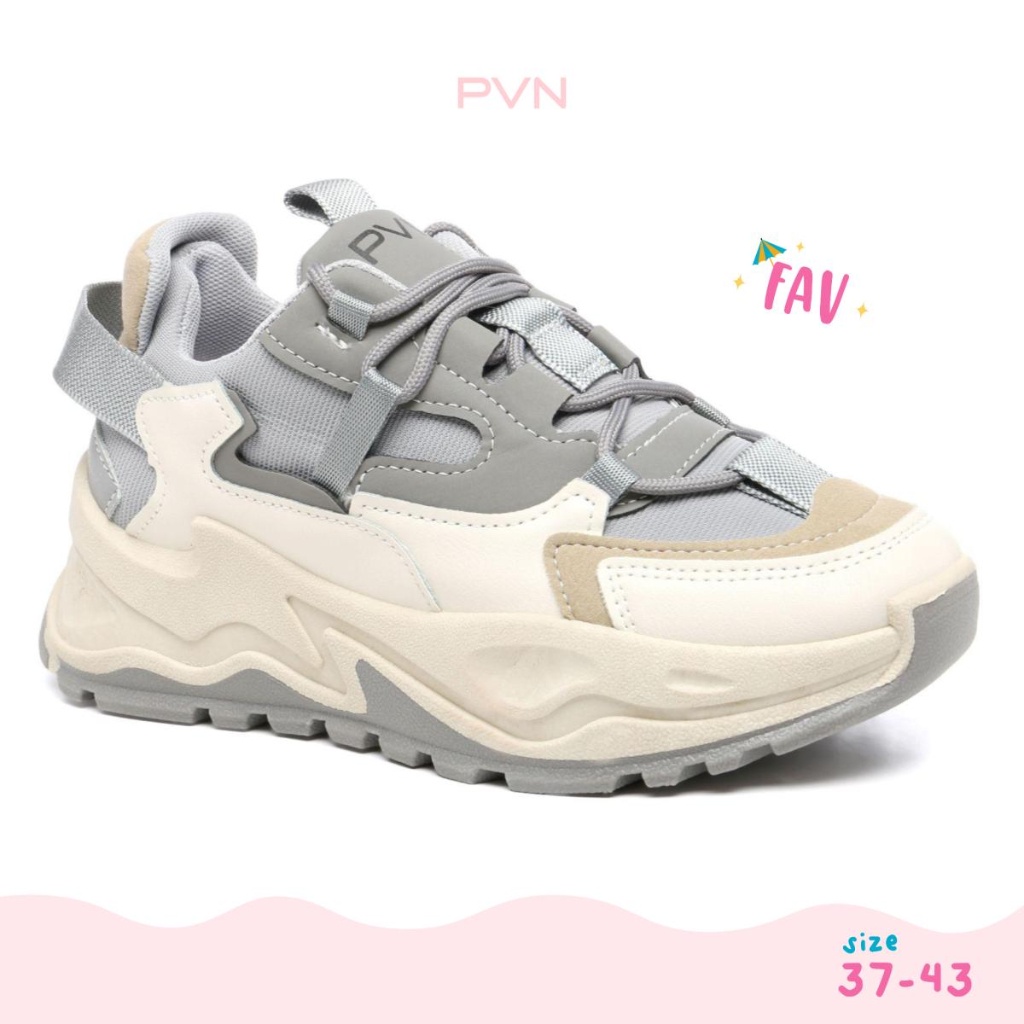 PVN Jungkook Sepatu Sneakers Wanita Sport Shoes Grey Krem 129