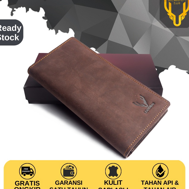 Paling dicariA5m0L Dompet Panjang Pria Kulit Sapi Asli Merk Leaderbag Warna Coklat Khaki Terbaru Dom