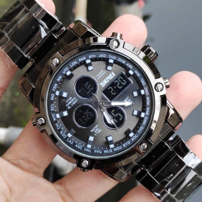 [M-Q㊛㊖Q] [ORIGINAL] Jam Tangan Pria SKMEI 1389 Kasual Anti Air Dual Time Analog Digital BONUS BOX & 
