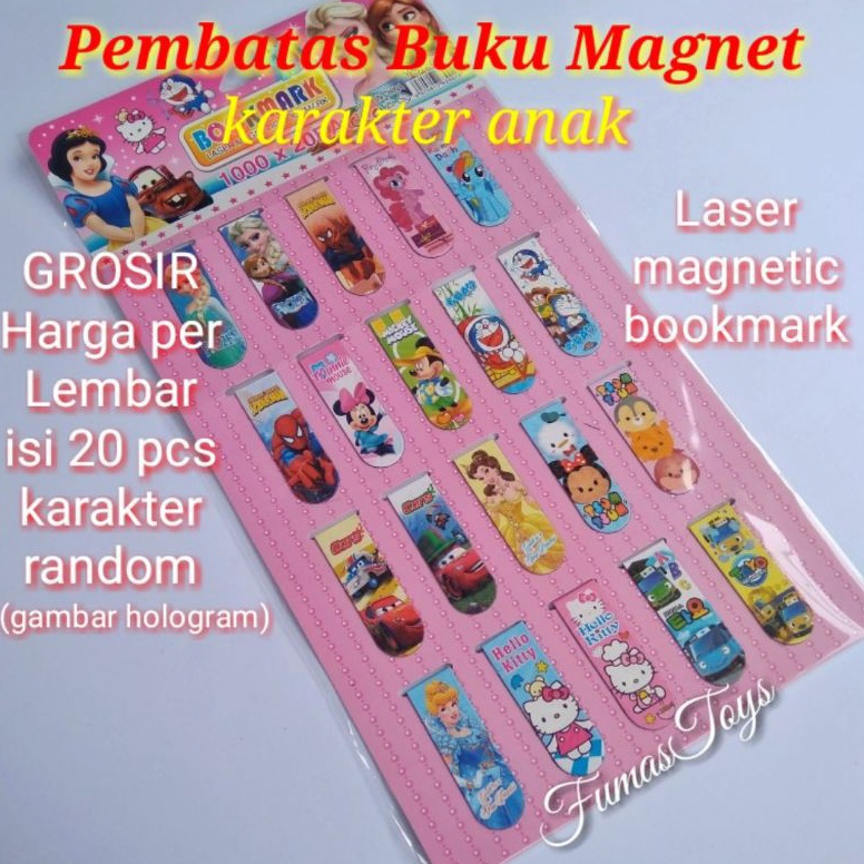 

88 Pembatas Buku Magnet Lembaran isi 20 Pcs Bookmark Magnetic Penanda Buku Karakter Anak Kirim Langsung