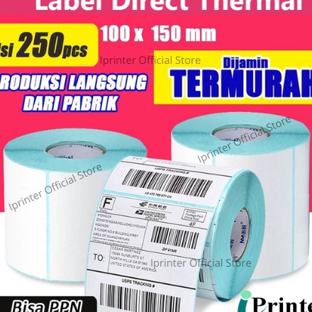 

[OS☎/A✔] label thermal label stiker barcode label pengiriman 100x150 / 250 pcs thermal- terviral..!