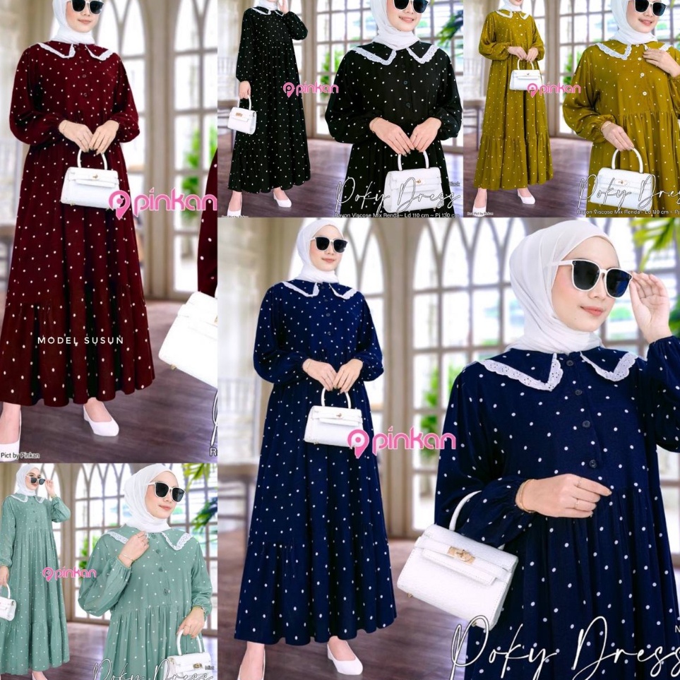 Lariza6n1Mb Poky Midi Dress Jumbo Ld 120 Terbaru Dan Kekinian Gamis Rayon Motif Polkadot Fashion Wan