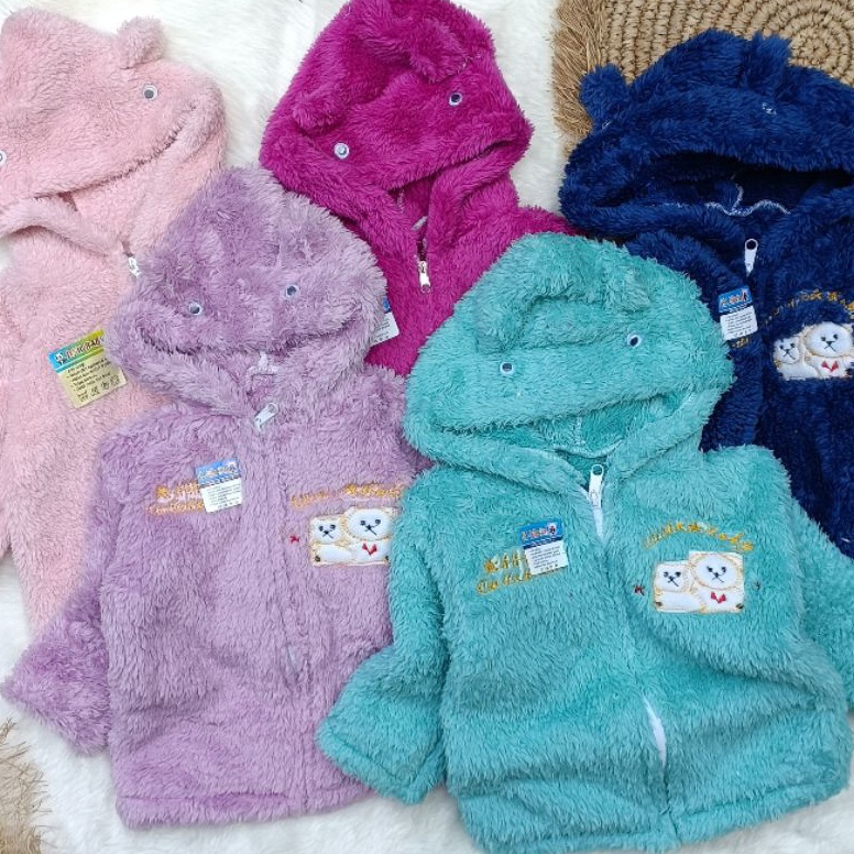 Trx5b5Ap Jaket bulu bayi telinga 3-24 bulan / jaket bulu murah / jaket bulu lembut / jaket bulu teba