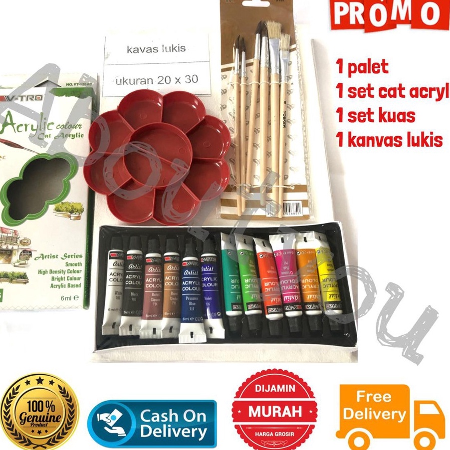 

[S9☀/K❣) PAKET LUKIS KOMPLIT 4 in 1 KANVAS Besar Cat Akrilik Palet Kuas Set Melukis Lengkap/ berkuaalitas.!!