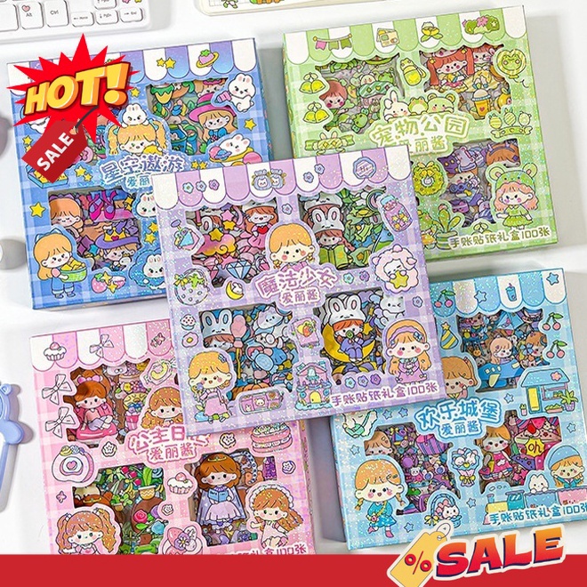 

[X7♥/A☆> Ellie Stiker Korea Isi 100 Pcs Sticker Deco Aesthetic / Bujo /Scrapbook Momo Girl Sticker Tumbler / Binder / Case Hp / Diary / Diy/ banyak dimiinati!