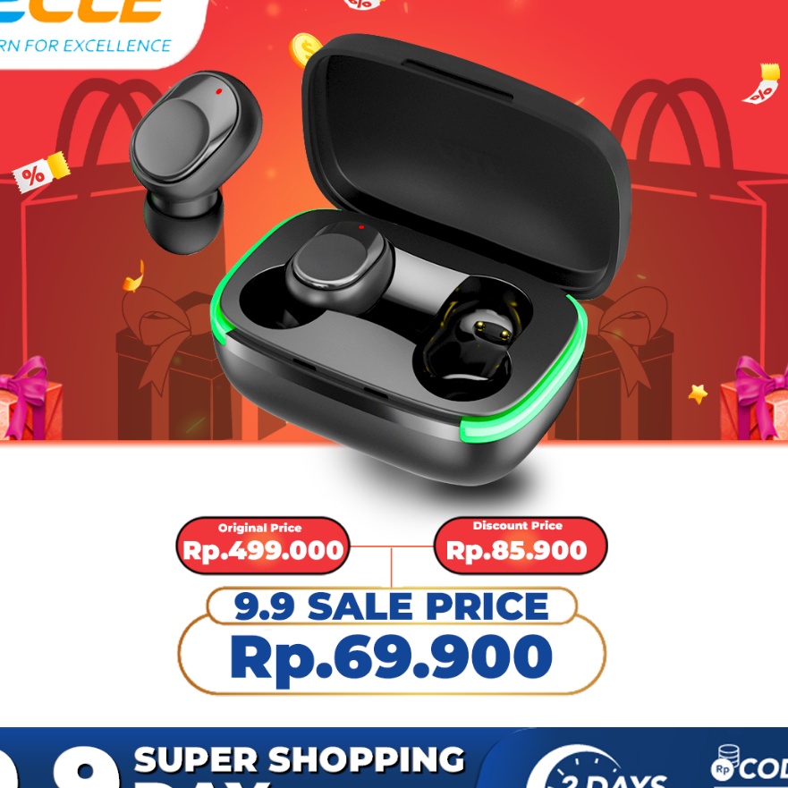 (☀☆ LTK> ECLE Y60 TWS Music Earphone Sports Headset Bluetooth HiFi Stereo Waterproof Low Latency -ba