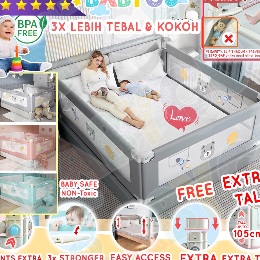 (♥ F◆15G] Baby Bedrail Bed Guard Rail Pagar Bayi Anak Pengaman Kasur Tempat Tidur Anak Safety Bumper Bed bayi baby box/ viraal