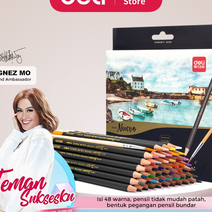 

(H✯☎.QC] Deli pensil warna 24/36/48C watercolor dengan kuas non-toxic, dapat dicuci dan teknologi hybrid 65X0 /trendings!