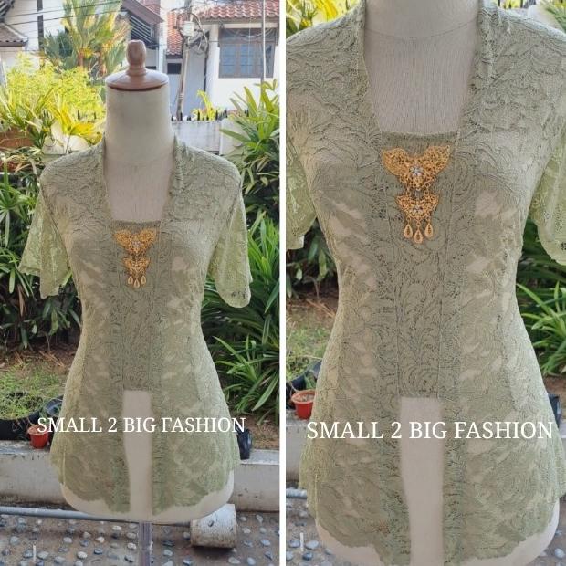 kebaya pendek brukat brokat hijau sage kutubaru kutu baru stretch