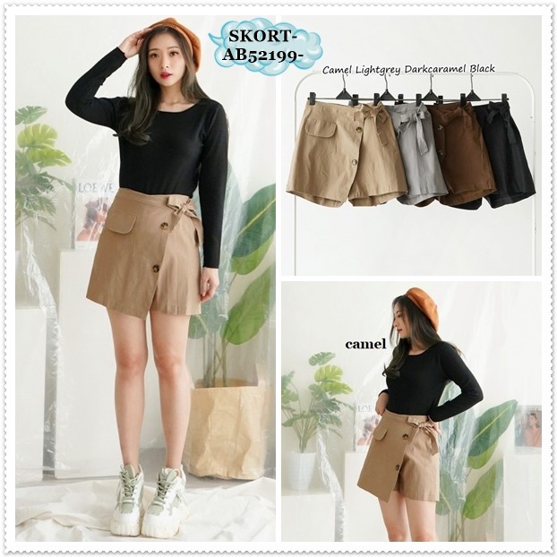 Manchu Celana Pendek Rok Mini Skort Wanita Korea Hitam Beige