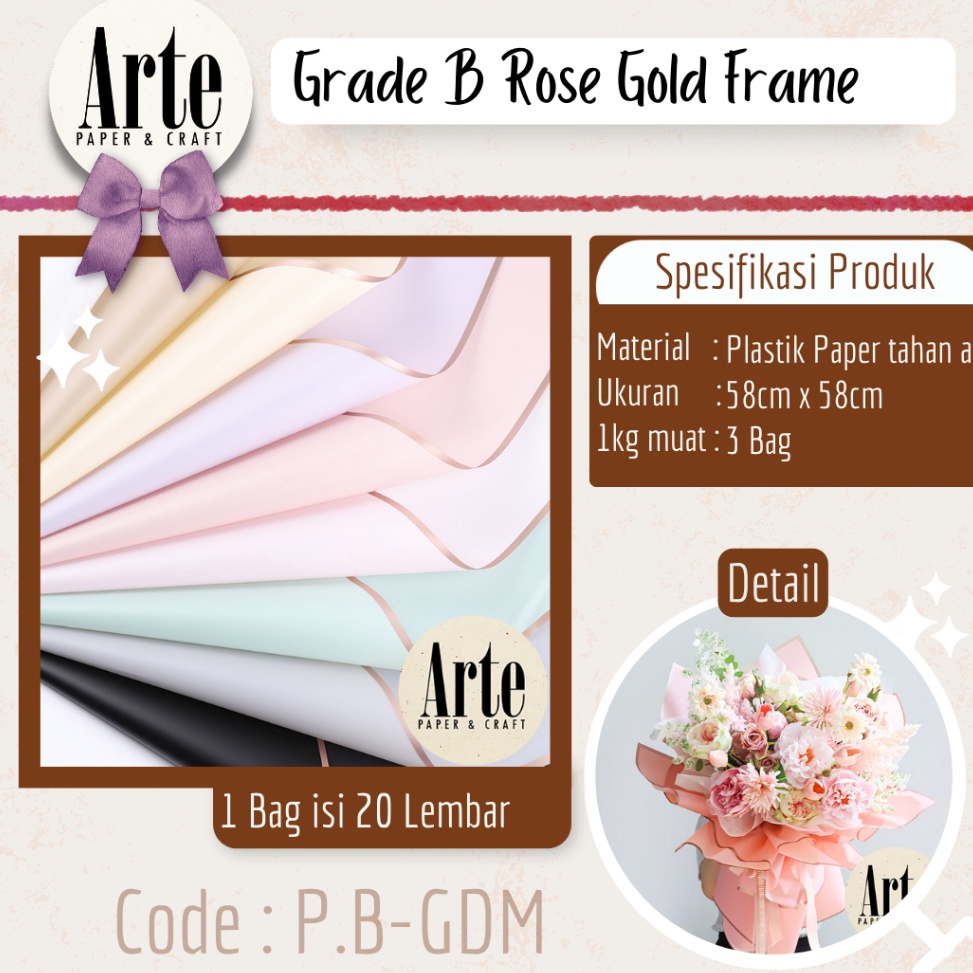 

Edisi Mewah 20 Lembar Cellophane Rose Gold Frame Grade B Ori Sinowrap Border Bouquet Bingkai Jelly Film List Kertas Buket Korea Bunga Flower Wrapping Paper Calor Kado Arte Grosir Florist Supply Jakarta Bekasi P.B-GDM 260