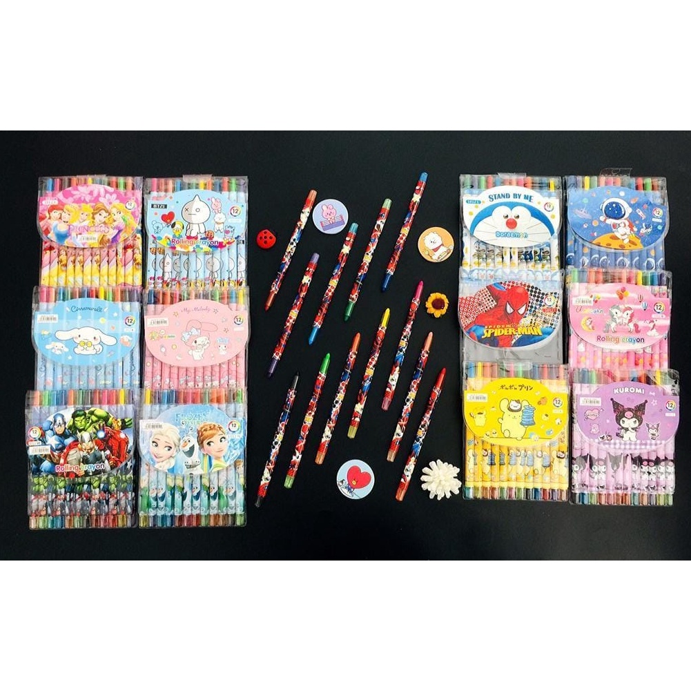 

[CODE BARANG 697DFS] CRAYON PUTAR PANJANG 12warna atau 18warna/krayon/rolling crayon/twist crayon FKV