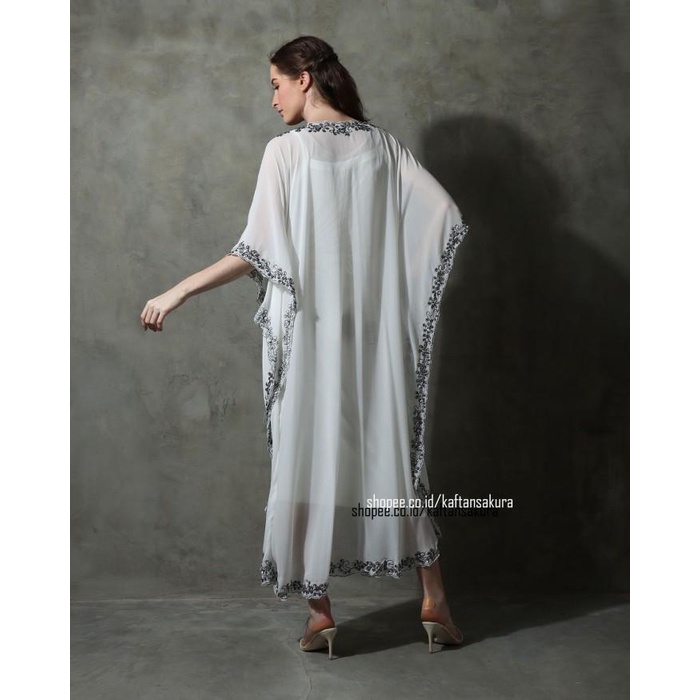 TERLARIS - KAFTAN MAXI MODERN PAYET TIPIS CANTIK KAFTAN SIFON PUTIH KAFTAN REMAJA