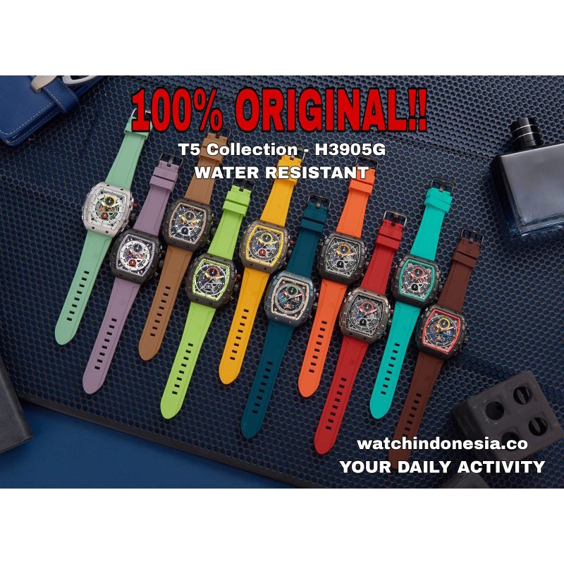 Jam Tangan Pria T5 COLLECTION 100% ORIGINAL‼️ H-3905G Sporty Tali Rubber Chronograph Aktif Tanggal A
