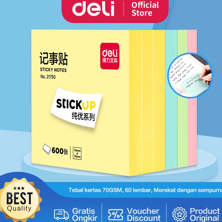 

IQWF-66 Deli Sticky Notes / Memo Tempel 8 CM Warna Warni 600 Lembar 21750 54