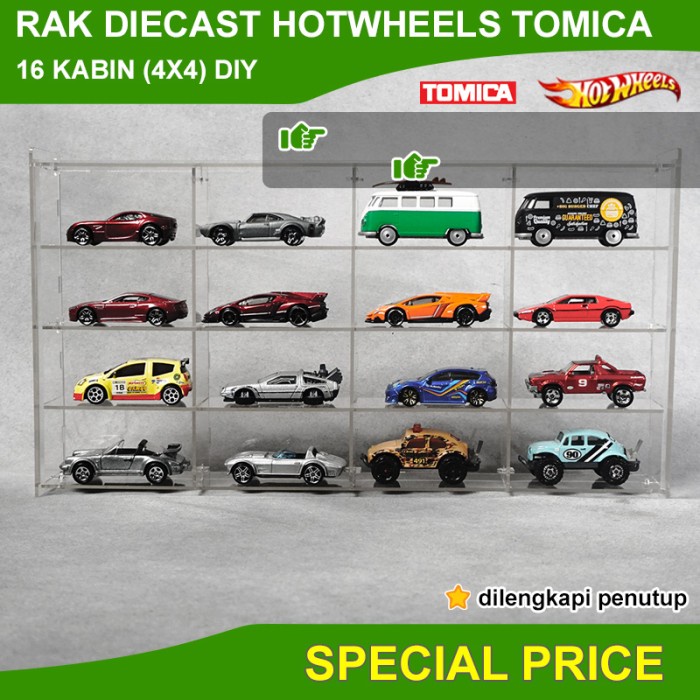 Terlaris Rak Display Hotwheel Diecast Tomica Bahan Akrilik Isi 16 D44