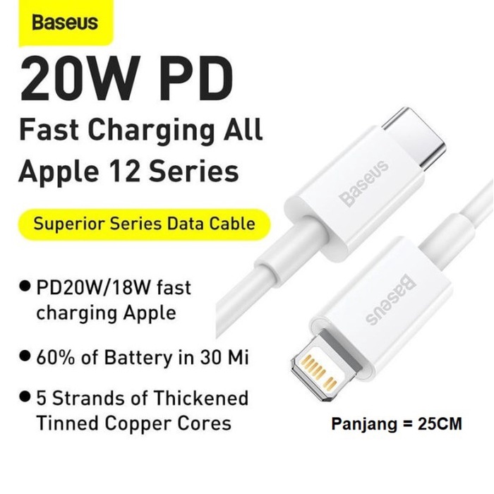 BASEUS SUPERIOR KABEL TYPE C TO LIGHTNING 20W 25CM IPHONE 11 12 CABLE