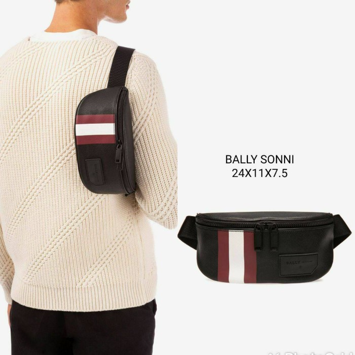 Talt- Bally Bumbag Sonni Black Red - Tas Bally Original Belt Bag Waist Bag