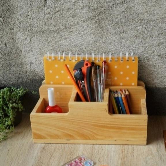 

stationary organizer kayu tempat pensil notebook dan alat kantor