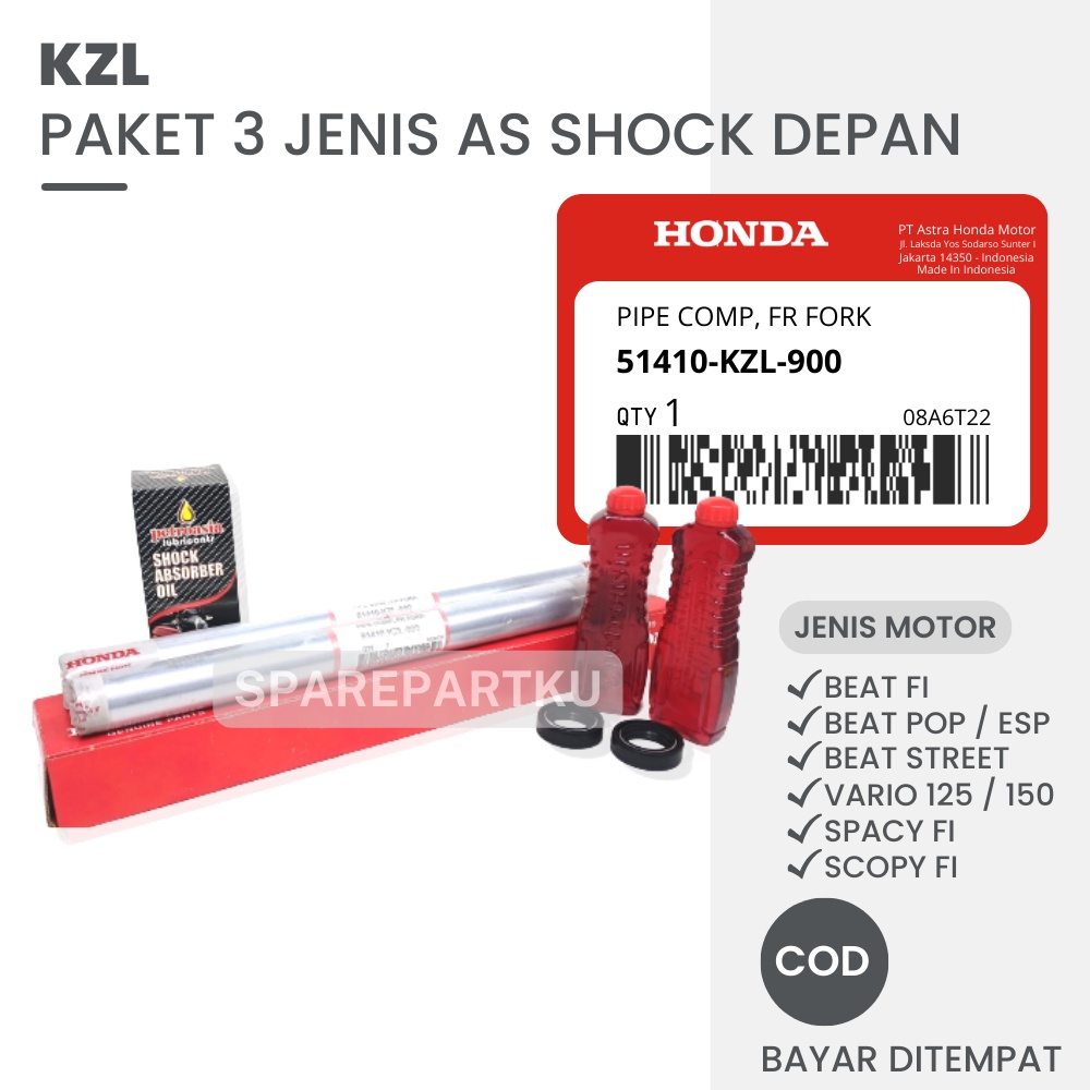 KZL PAKET AS SHOCK DEPAN BEAT FI + 2 PCS OLI SOK HONDA + 2 PCS SEAL SHOCK DEPAN BEAT POP / BEAT ESP 