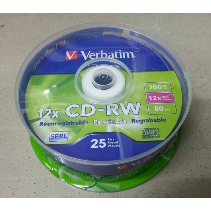 Cd-Rw Verbatim Cb 25 / Cdrw Blank Verbatim Tabung 25 / Cd Rw 12X