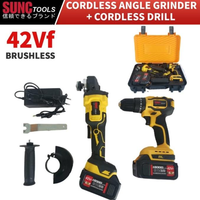 Sunc Tools Paket Mesin Gerinda + Bor Cordless Brushless 42Vf / Nagawa