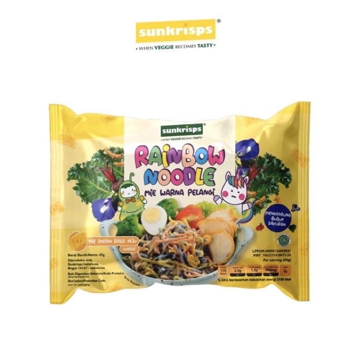 

Grosir Sunkrisps Rainbow Noodle / Mie Sehat Warna Pelangi 45gr