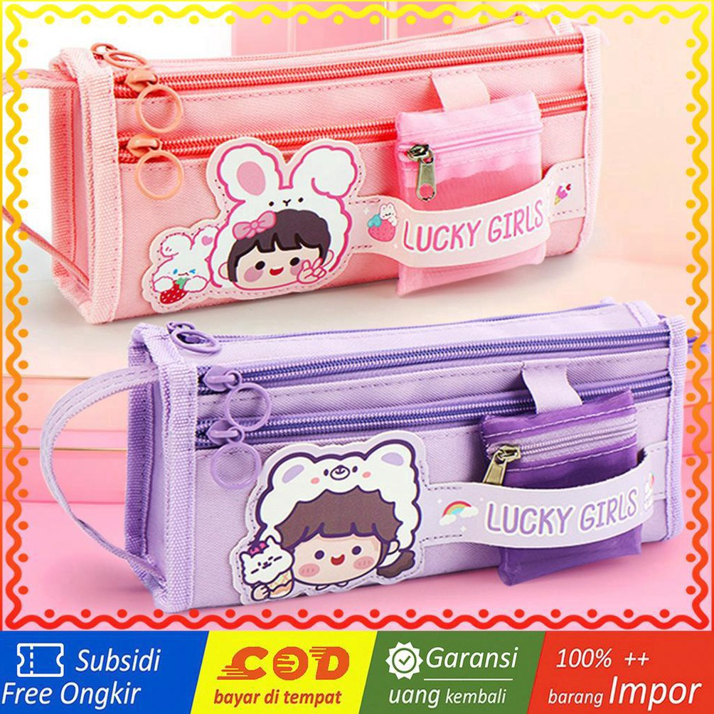 

Promo.. TXS16 Korean Pen Pencil Case Lucky Girls Kotak Tempat Pensil Box MKT LED