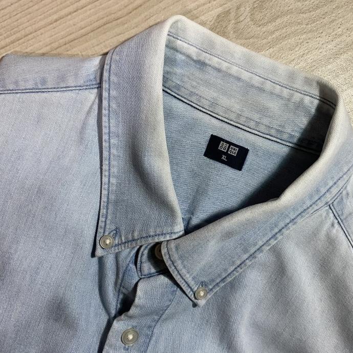 Kemeja Uniqlo Original Denim Blue Washed Jeans Pria Shirt