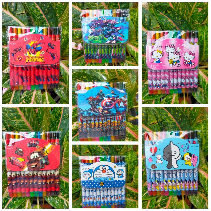 

crayon putar pendek dan panjang 12 warna fancy