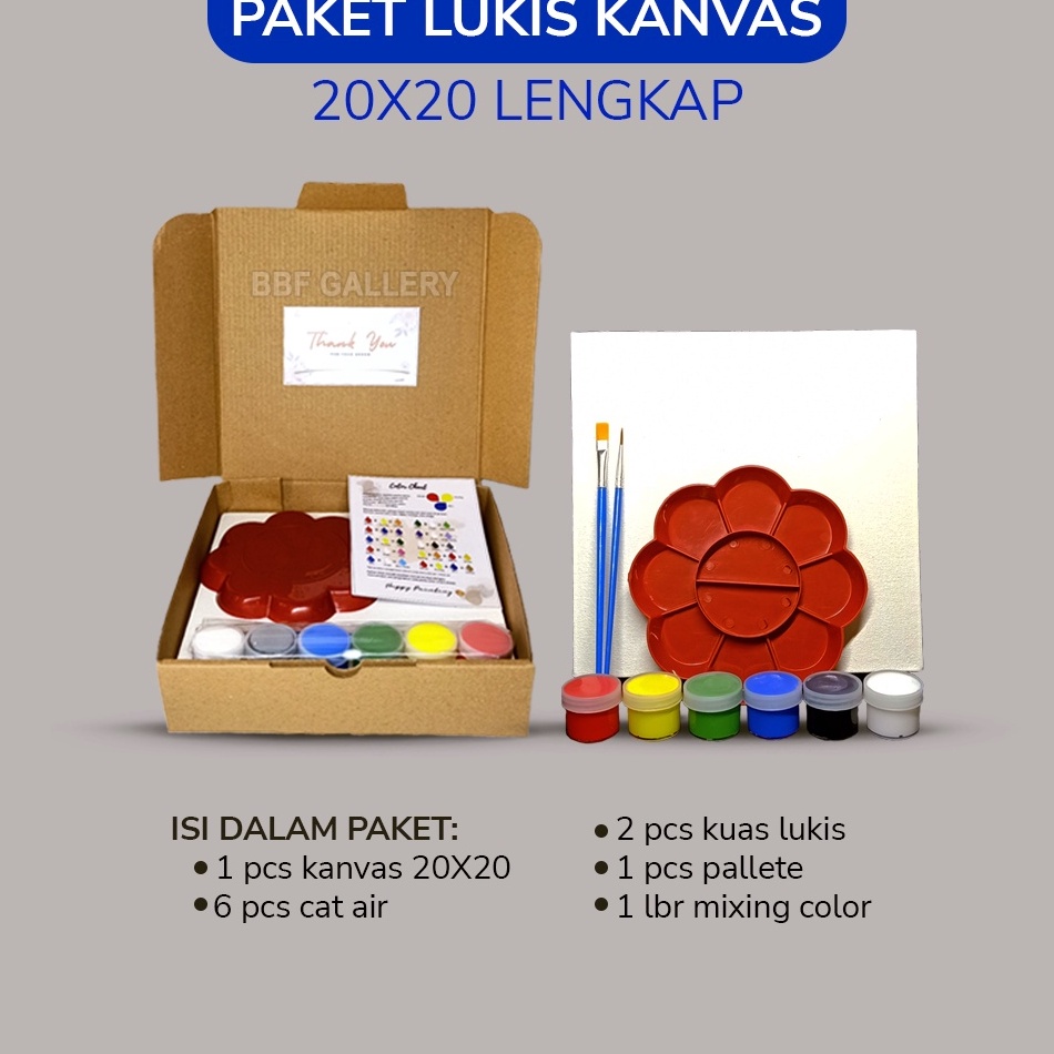 

[SPC ☑ご) Paket lengkap melukis kanvas 20x20 cm 20x30 cm pallete kuas cat air dilengkapi dengan color mixing chart dan kanvas putih berkualitas hemat / siap.dikirim..