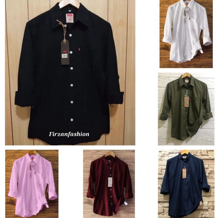 Model Terkini Baju Kemeja Pria Kasual Polos Hitam Putih Lengan Panjang /hem baju pria/ kemeja cowok 