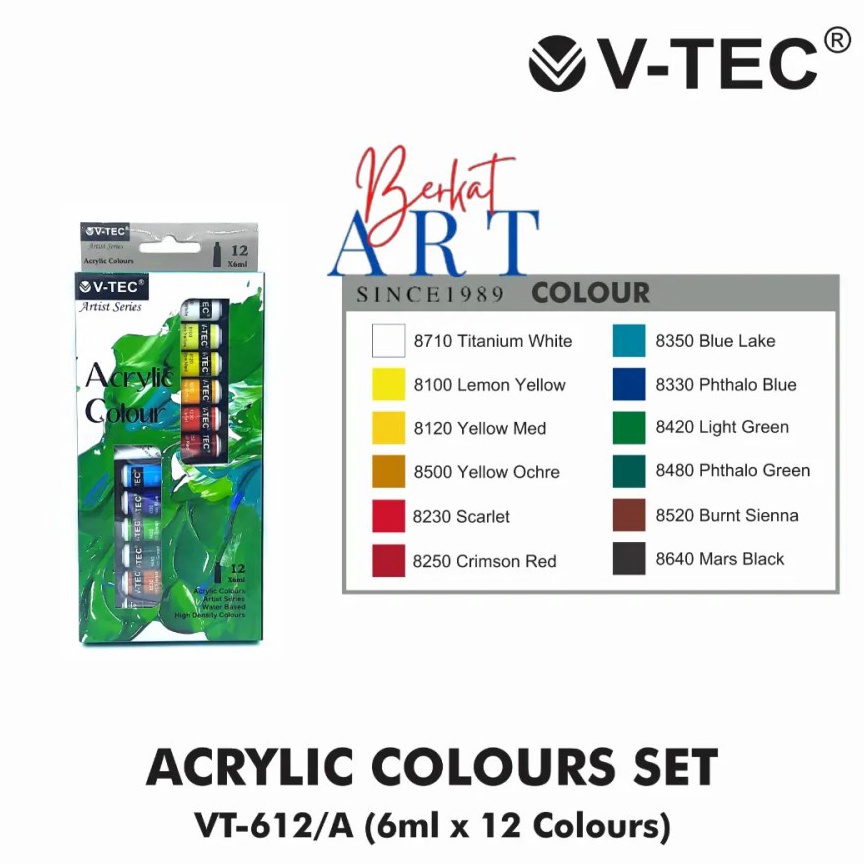 

Terlaris V-TEC ACRYLIC COLOURS / CAT AKRILIK 12 WARNA 6ML