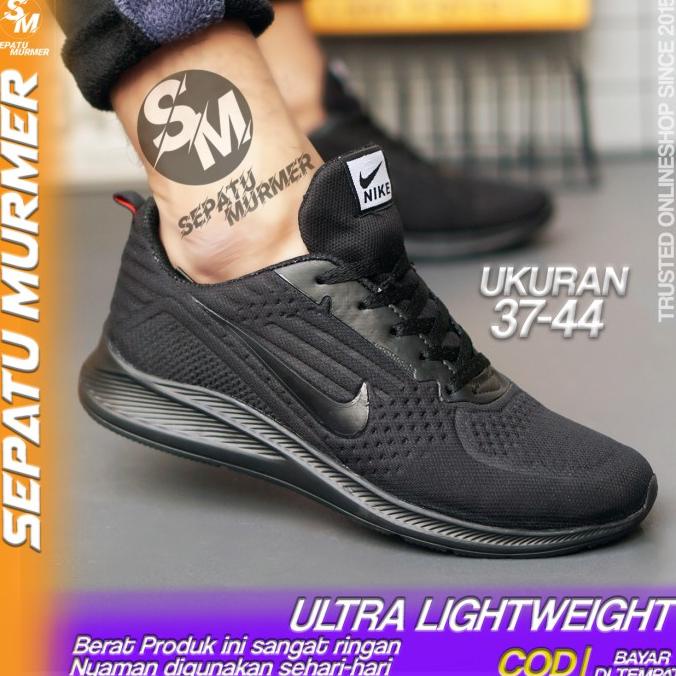 Sepatu Sneakers Kets Sport Running Pria Murah Adidas Zoom Full Hitam