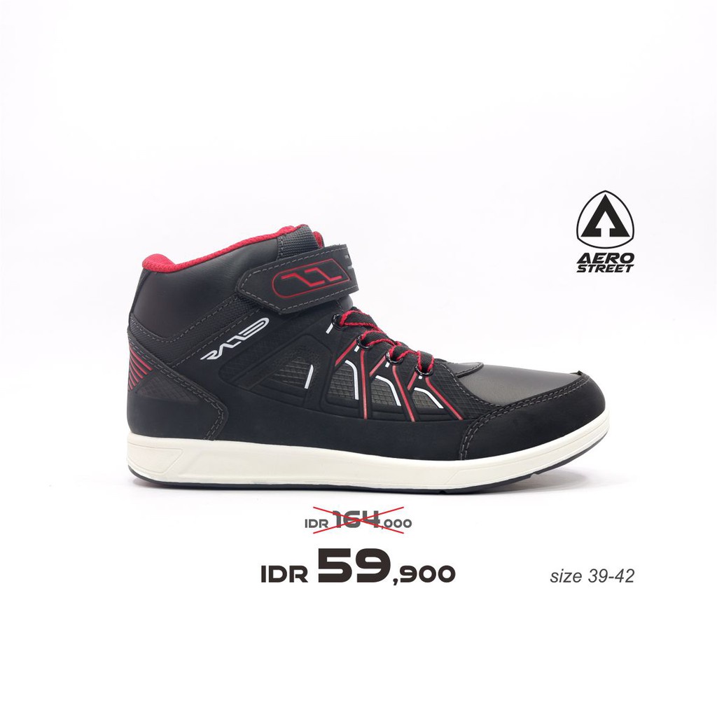 Aerostreet 39-42 Raid Black Red - Sepatu Sneakers Casual Sport Sekolah Pria Wanita Aero Street