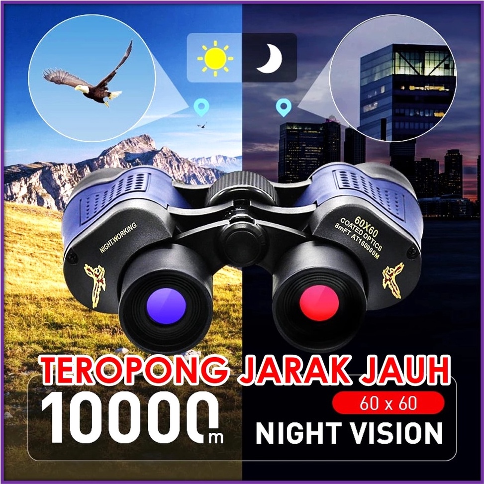 ' jI Teropong Profesional Jarak Jauh 10 KM Binocular Binokular Outdoor Magnification 60x60 10000M Ni