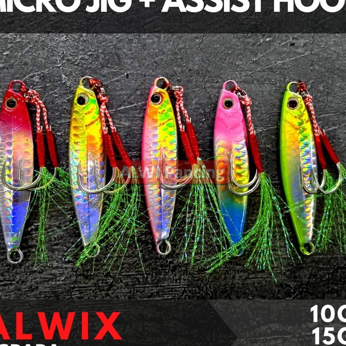 [K.✯❤3O) ALWIX Metal JIG + Assist Hook JIGPARA 10gr 15gr 20gr ~ Micro Metal Jig UL UV Killer NON GID