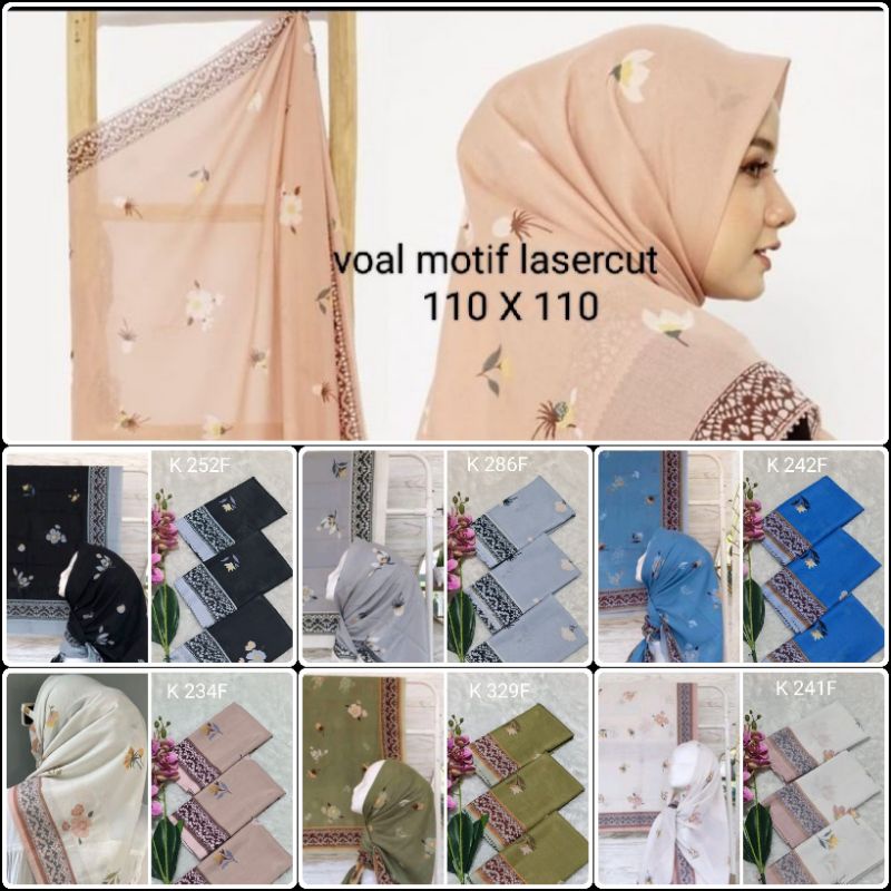 Jilbab voal motif lasercut hijab motif premium (harga grosir)