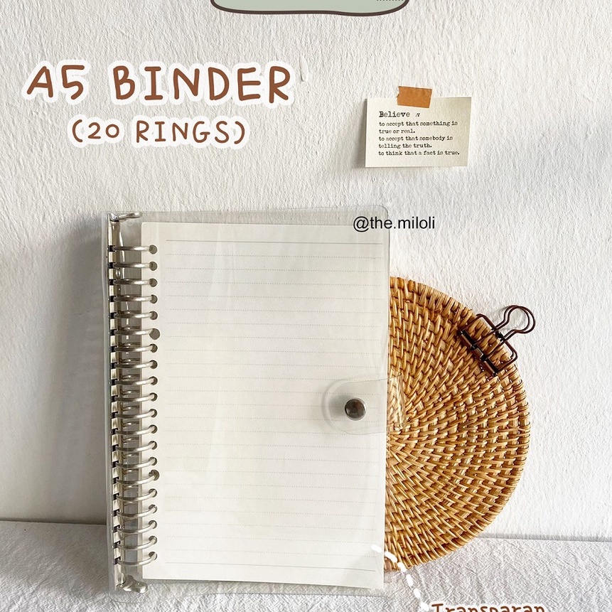 

[6P.❣E➲) [MILOLI] 20 Rings Binder A5 Bening Transparent 20rings Binder Bening BuJo Aesthetic Binder - E0031- top.produuk.!