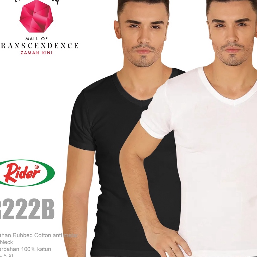 (ご5H.✉K> Kaos Dalam Oblong Pria T-Shirt - V Neck - RIDER R 222 / R222 - Putih / Hitam / viraal.