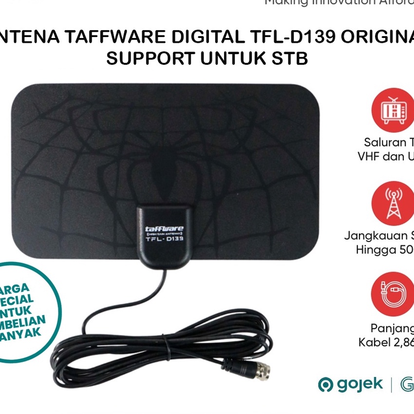 (YW➸.J✯) Antena TV Digital Taffware TFL D139 Booster Original STB High Gain 25-dB Indoor Kabel 3 Meter VHF UHF Channel Support Set Top Box Universalpaaling.laris