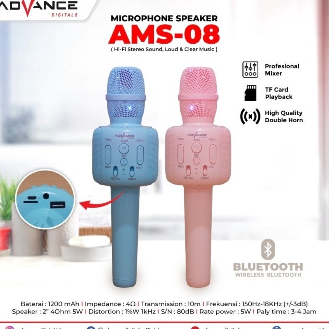 ｀ Pd mic bluetooth karaoke advance ams 08 ams08 ✮
