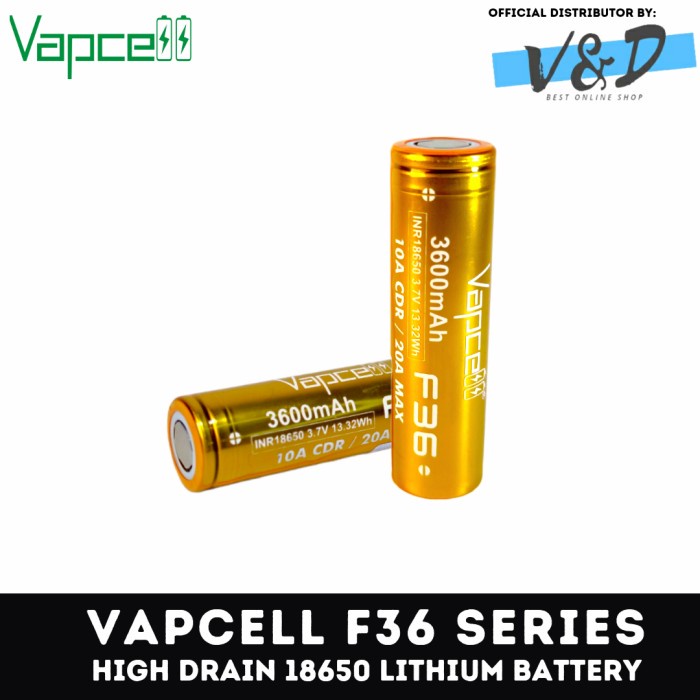 Baterai 18650 Vapcell F36 Original / Baterai 18650 3600mAh 20A