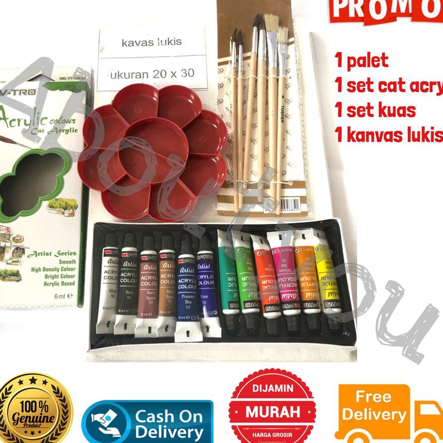 

[✉D㊛ SP> PAKET LUKIS KOMPLIT 4 in 1 KANVAS Besar Cat Akrilik Palet Kuas Set Melukis Lengkap trendings..
