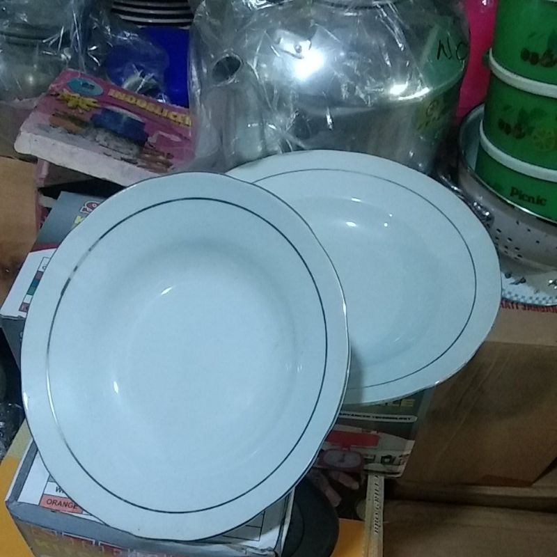 PIRING SANGO PUTIH LIS EMAS ORI (ECERAN) / piring sanyo / piring sanggo