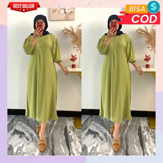Midi Dres Korea Gahun Wanita Musim Panas Fashion Waita Terbaru2024 Dreas Natal 2024 Deres Midi Impor