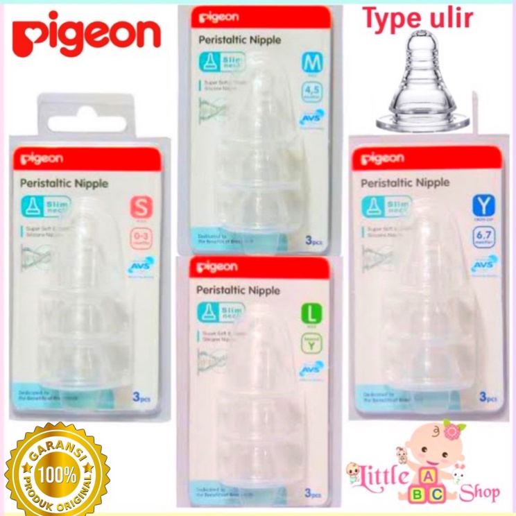 Serba Murah ORIGINAL Pigeon Slim Neck Peristaltic Nipple Isi 2 3 (Nipple Saja) / Nipple ulir pigeon 