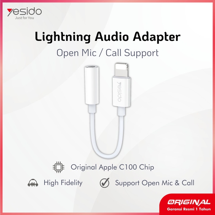 YESIDO OPEN MIC AUDIO ADAPTER CONVERTER LIGHTNING 3.5MM JACK IPHONE